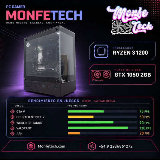PC GAMER OFERTA REAL, GTX 1050, RYZEN 3 1200